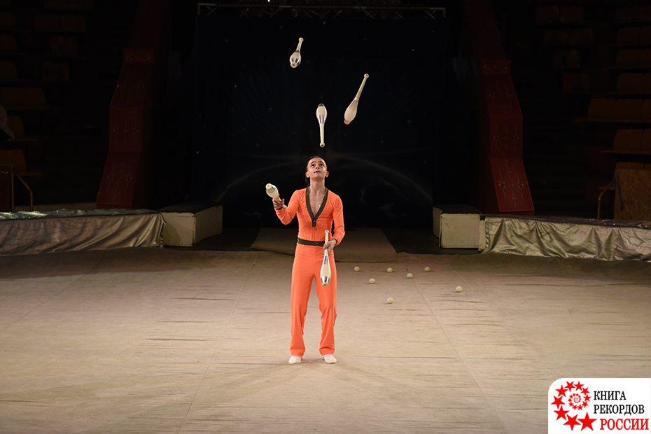 Наибольшая продолжительность жонглирования пятью булавами в России (юноши, 14 лет)